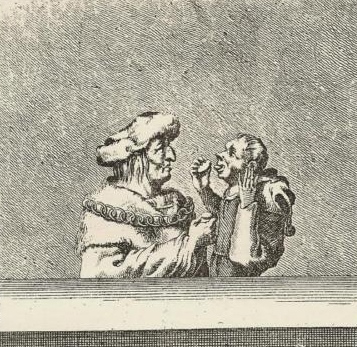 HANS HOLBEIN ENGRAVING EARLY EDITION - VENTRILOQUIST!